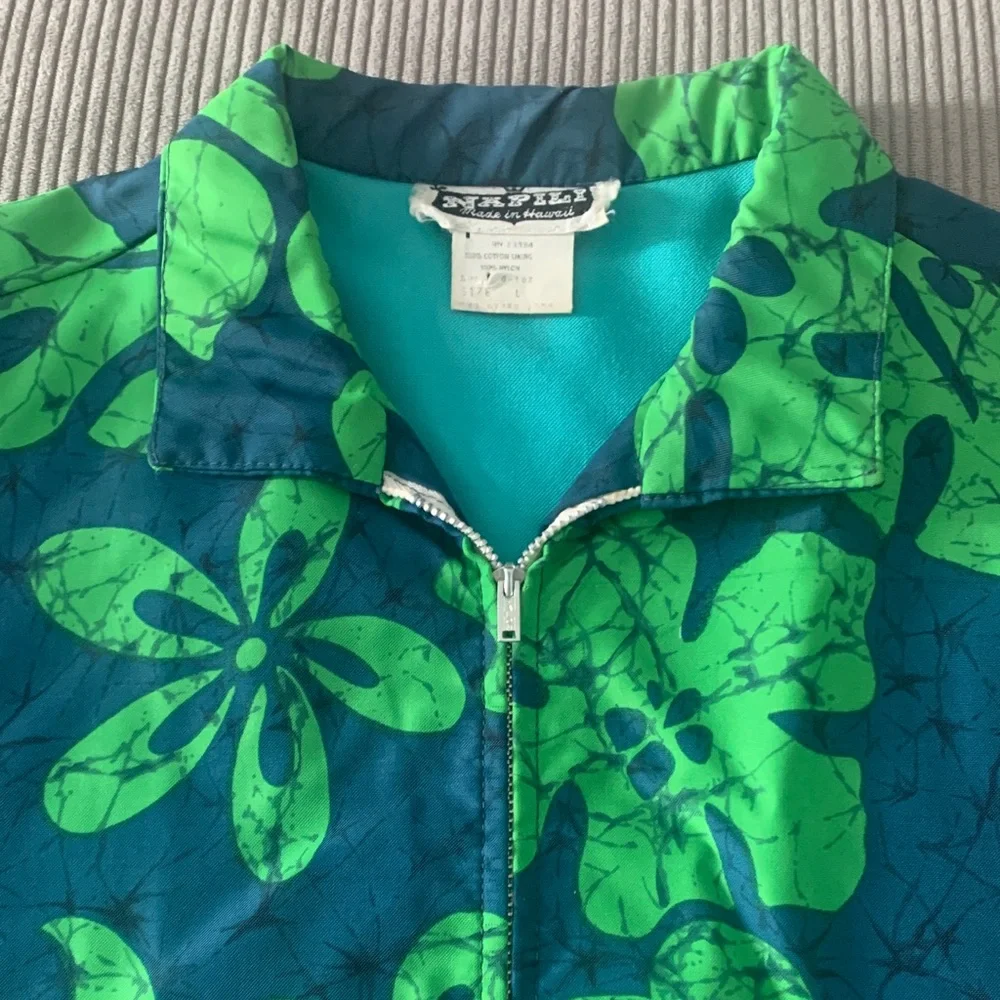 Vintage Napili nylon Hawaiian tropical rain jacket coat Green Floral zip DRI USA - Picture 5 of 10